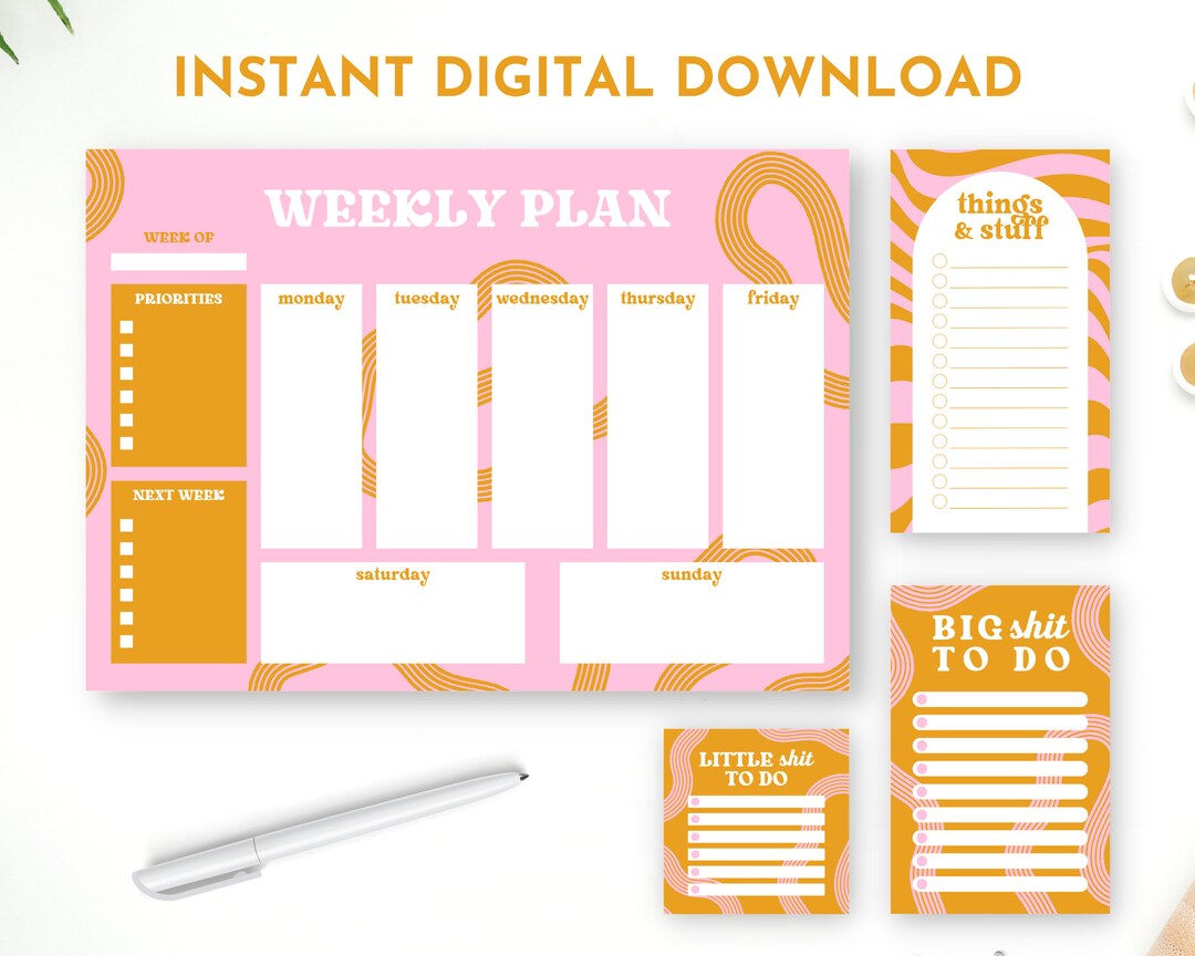Pink Notepad Set, Pretty Stationary, Weekly Desk Planner, to Do List ...