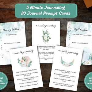 5 Minute Journal Prompt Cards, Daily Journal Prompts, Daily Routine Writing Prompts, Mini Journal Kit, Bujo Printables, DIGITAL DOWNLOAD