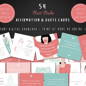 54 cartes d'affirmation, cartes de motivation, ensemble de cartes de citation, cartes de vision, cadeaux Boss Babe, cartes féministes, TÉLÉCHARGEMENT NUMÉRIQUE INSTANTANÉ