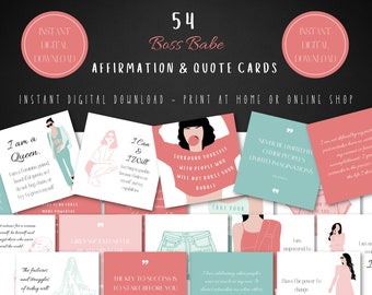 54 Affirmation Cards, Motivational Cards, Quote Card Set, Vision Board Cards, Boss Babe Gifts, Feminist Cards, INSTANT DIGITAL DOWNLOAD