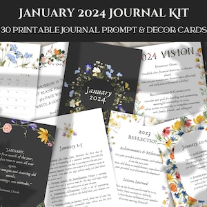 Januari 2024 Journal Bundle, Journal Prompts, Journaling Prompts, Journal Prompt Cards, Afdrukbare Bujo Kit, Bullet Journal 2024, PDF-bestanden