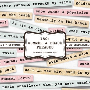 Summer Journal Words, Beach Journal Ephemera Words, Printable Words, Word Ephemera, Printable Sentiments, Junk Journal Words, Beach Ephemera