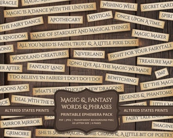 Magic Journal Words, Fantasy Journal Printable Words, Fairy Junk Journal Words, Witch Ephemera Words, Fairytale Journal Collage Words