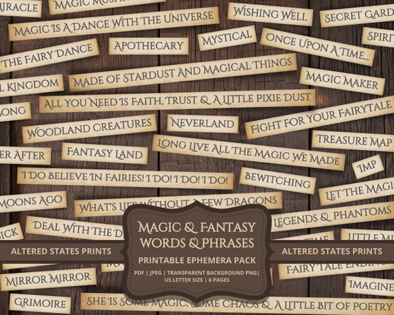 Magic Journal Words, Fantasy Journal Printable Words, Fairy Junk Journal Words, Witch Ephemera Words, Fairytale Journal Collage Words
