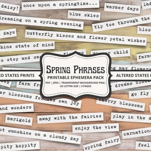 Spring Phrases, Ephemera Pack, Journal Words, Digital Words, Junk Journal Kit, Spring Stickers, Journaling Prompts, PRINTABLE DOWNLOAD