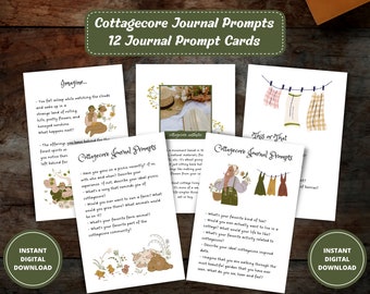 Cottagecore Journal-uppmaningar, Cottagecore-temajournalkit, skrivuppmaningar, Cottagecore-klistermärken, Bullet Journal-kit, Journalinlägg i PDF-format