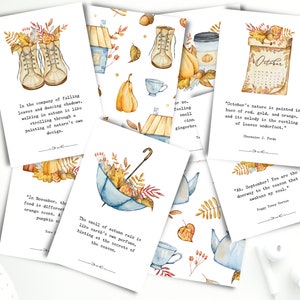 Cozy Autumn Printable Journal Cards, Journal Inspiration, Planner Cards, Autumn Quotes, Bullet Journal Decor, Autumn Cottagecore, PDF Files
