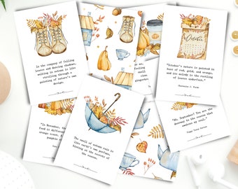 Cozy Autumn Printable Journal Cards, Journal Inspiration, Planner Cards, Autumn Quotes, Bullet Journal Decor, Autumn Cottagecore, PDF Files