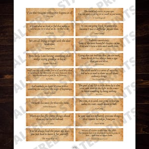 May include: A printed page with inspirational quotes in a US Letter size format. The quotes are in a variety of fonts and styles, with a vintage paper background. The page is labeled "PAGE 5".