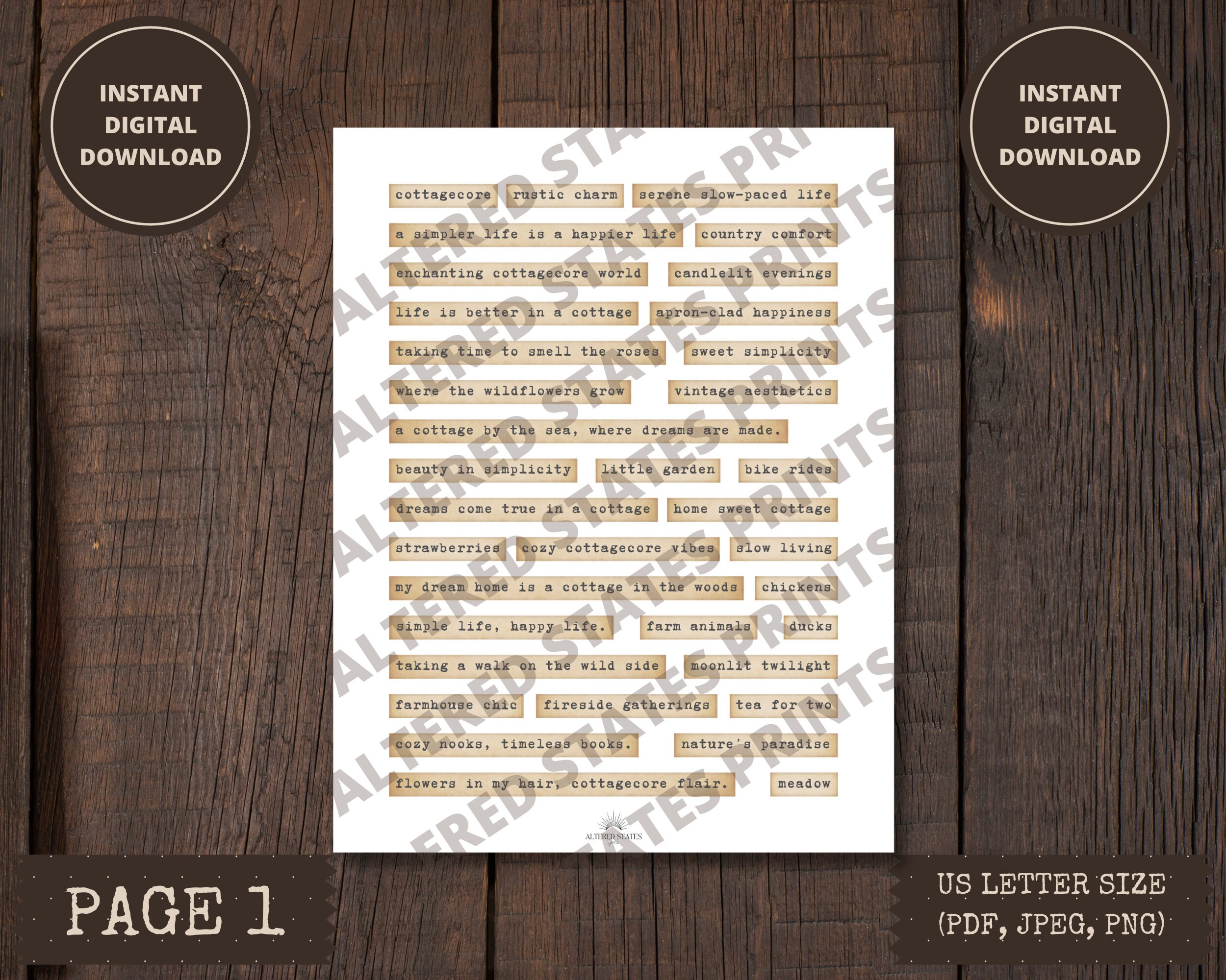Cottagecore Journal Words, Cottage Core Printable Word Strips, Ephemera ...