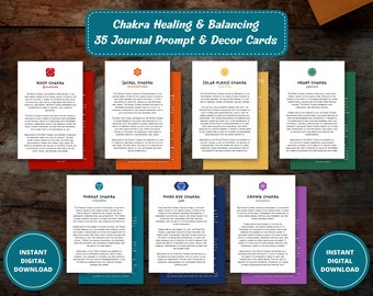 Chakradagboksfrågor, chakrabalansering, mindfulnessdagboksskrivningsfrågor, utskrivbara chakra, guidad dagbok för chakrarengöring, 7 chakran