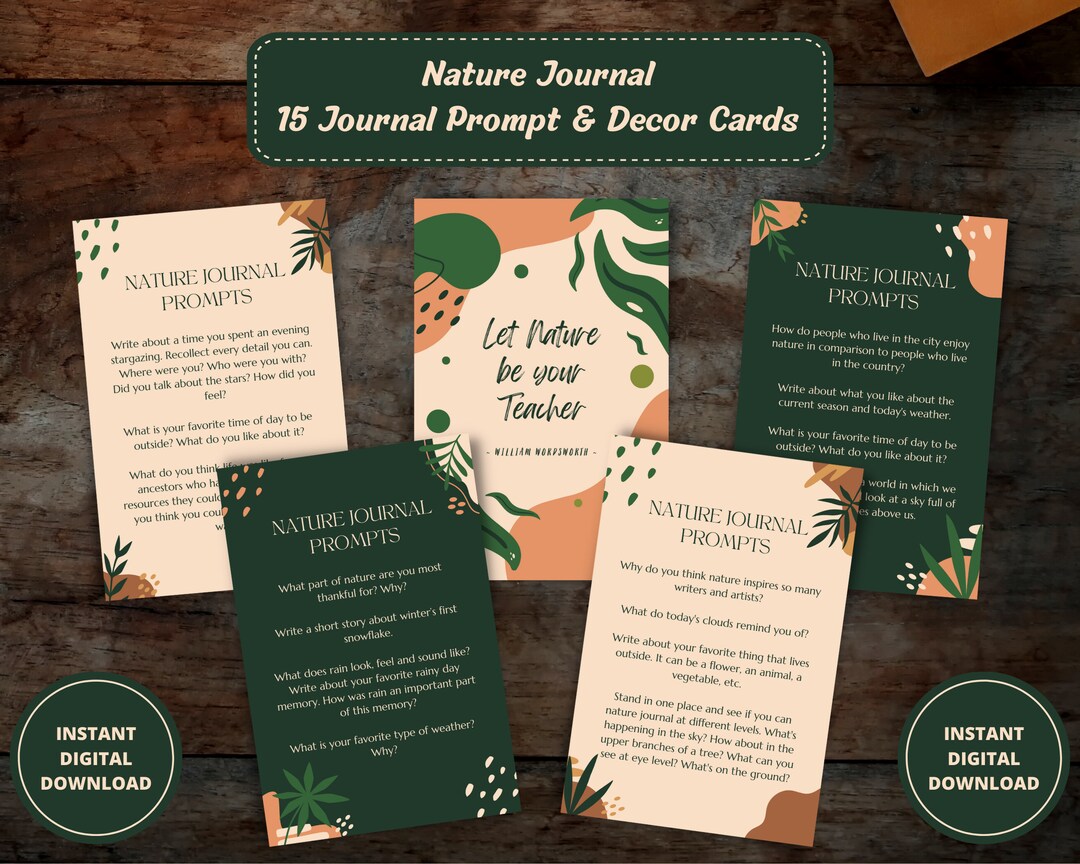 Nature Journal Prompts, Nature Inspired Journal Cards, Botanical