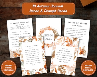 Autumn Aesthetic Journal Cards, Fall Journal Prompt Cards, Printable Journal Cards, Printable Planner Cards, Bullet Journal Kit, PDF FILES