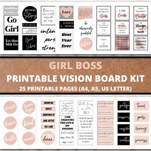 Vision Board imprimable, Kit Girl Boss Vision Board, Manifestation de la vie de rêve de la loi de l'attraction, Cartes d'affirmation, Contrôles d'abondance, NUMÉRIQUE