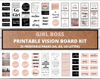 Vision Board Printable, Girl Boss Vision Board Kit, Law of Attraction Dream Life Manifestation, Affirmation Cards, Abundance Checks, DIGITAL