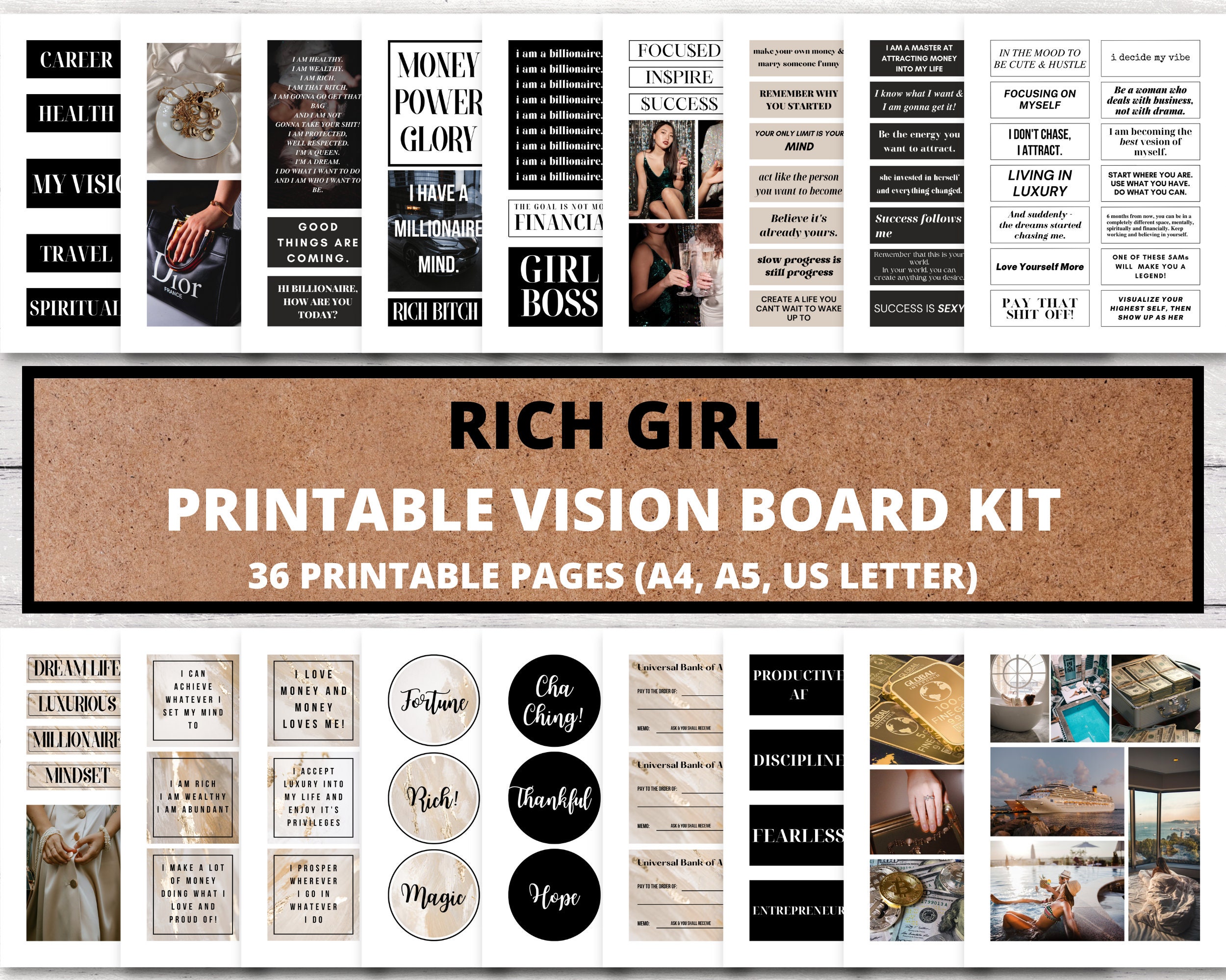 2026 Vision Board Printables, Rich Girl Vision Board Kit, Vision Board ...