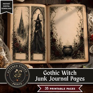 Gothic Witch Junk Journal Kit | Printable Grimoire Pages, Pagan Junk Journal, Spellbook Pages, Journal Inserts, Halloween Ephemera, Digital