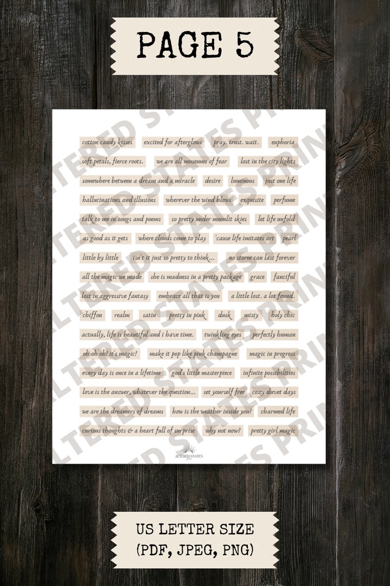 Citas de palabras de diario basura imprimibles vintage, palabras de diario bastante estéticas, palabras digitales, tiras de palabras, efímeras de sentimientos imprimibles imagen 6