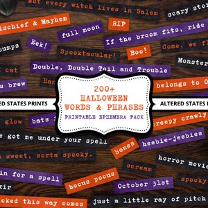 Halloween Words, Halloween Journal, Halloween Ephemera, Printable Words, Journal Words, Halloween Quotes, Fall Words, Word Stickers, DIGITAL