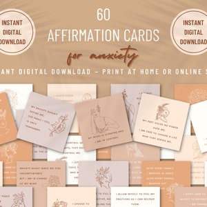 60 tarjetas de afirmación para la ansiedad, tarjetas de ansiedad, regalo de salud mental, tarjetas de terapia, cuidado personal imprimible, baraja de cartas, DESCARGA DIGITAL INSTANTÁNEA