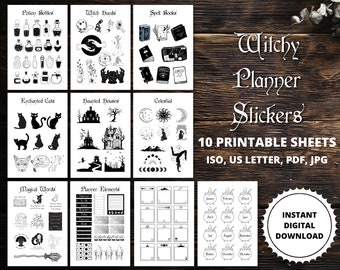 Witchy Planner Stickers, Digital Bujo Printable Sticker Bundle, INSTANT DIGITAL DOWNLOAD Stickers Set