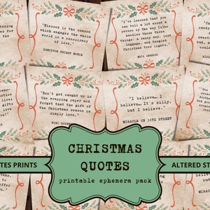 Pacote de coisas efêmeras de citações de Natal vintage, sentimentos para impressão de Natal, palavras de lixo eletrônico, decoupage de Natal, etiquetas de Natal, DIGITAL