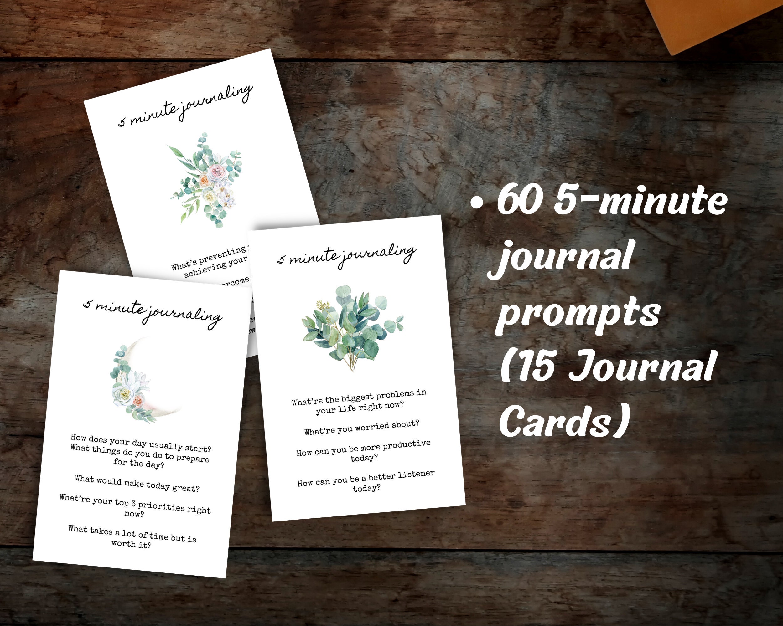 5 Minute Journal Prompt Cards, Daily Journal Prompts, Daily Routine ...