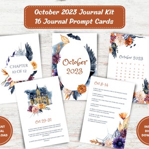 October 2023 Journal Prompts, Monthly Journal Kit, Writing Prompts, Journal Inserts, Printable Journal Cards, Planner Cards, DIGITAL PDF