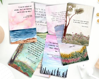 Watercolor Landscape, Journal Cards, Literature Quotes, Printable Stationery, Journal Prompts, Journal Inserts, Artist Trading Cards, PDF