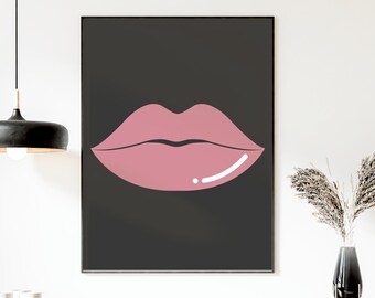 Pink Lips Wall Art, Girly Wall Decor, Makeup Room Art, Pink Fashion Poster, Glam Decor, Blush Pink Wall Art, INSTANT DIGITAL DOWNLOAD