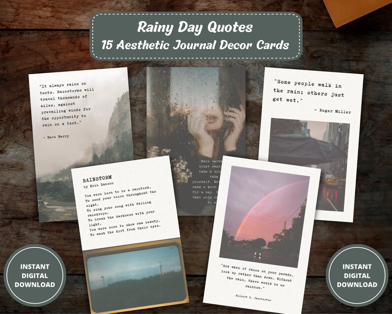Rainy Day, Printable Journal Cards, Planner Cards, Bullet Journal ...