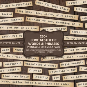 Effimeri di San Valentino, parole del diario, kit collage d'amore, parole collage, strisce di parole di San Valentino, detti d'amore, parole stampabili, FILE DIGITALI
