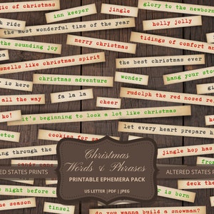 Christmas Words & Phrases, Ephemera Lot, Junk Journal Kit, Journal Words, Digital words, Christmas Printable, Parchment, DIGITAL DOWNLOAD