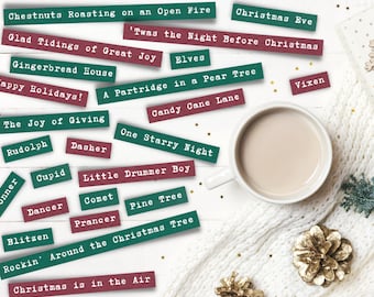 Christmas Words & Phrases, Printable Words, Word Strips, Christmas Sayings, Journal Words, Digital Words, Junk Journal Words, Ephemera Pack