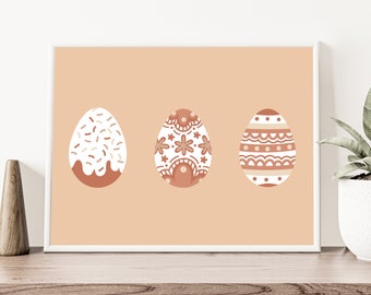 Boho Easter Eggs Print, Easter Sign, Easter Egg Hunt, Neutral Colored, Decorated Eggs, Easter Printable Decor, INSTANT DIGITAL DOWNLOAD