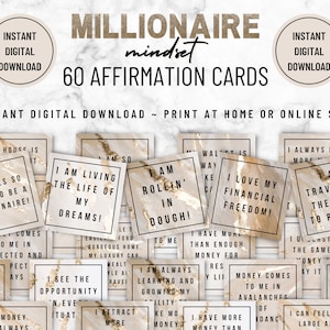Mentalidad millonaria, 60 tarjetas de afirmación para imprimir, abundancia, prosperidad, manifestación de dinero, tarjetas de tablero de visión, DESCARGA DIGITAL