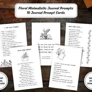 Floral Minimalistic Journal Cards, Journal Prompts, Journal Prompt Cards, Bullet Journal Kit, Writing Prompts, Black And White Journal Kit