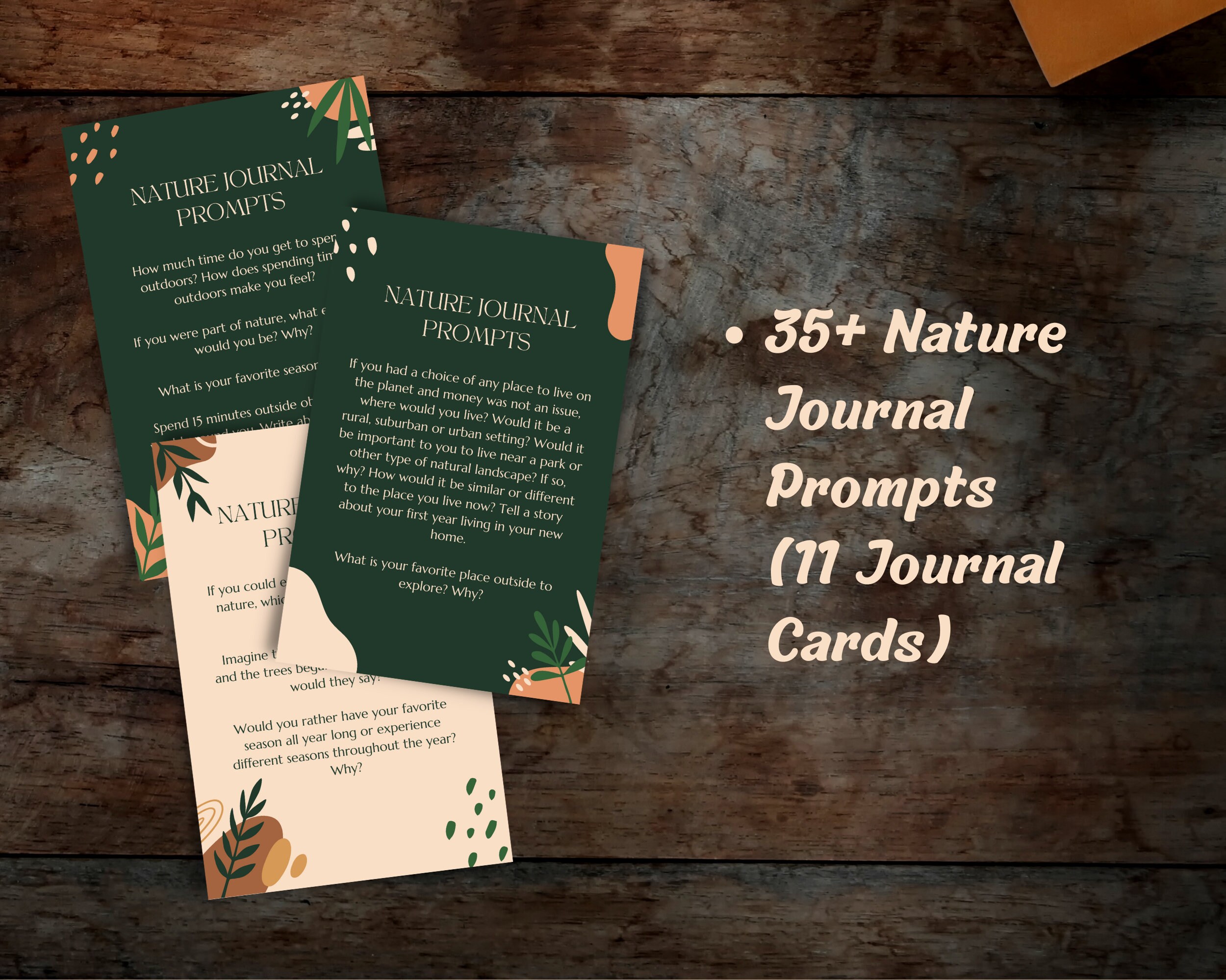 Nature Journal Prompts, Nature Inspired Journal Cards, Botanical Journal Prompt Cards ...