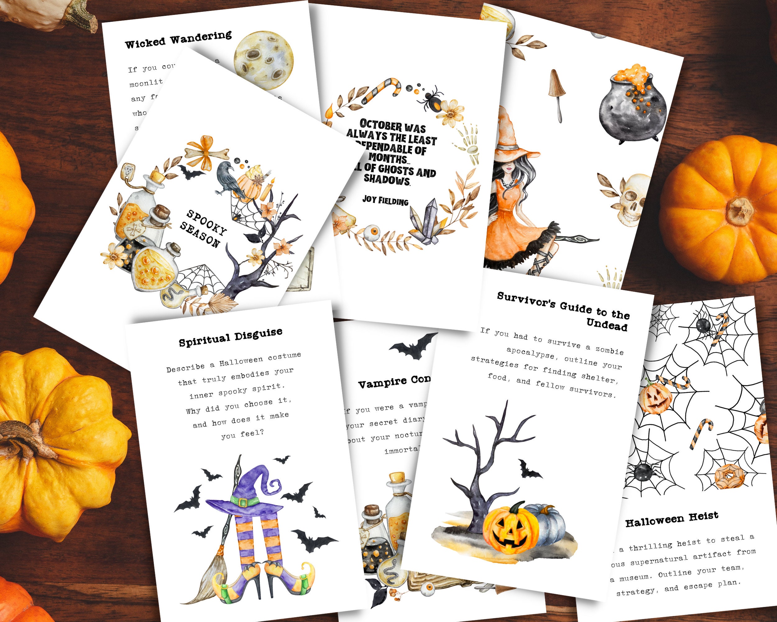 Spooky Season Journal Prompts, Halloween Journaling Cards, Horror Journal Prompt Cards, Writing Prompts, Halloween Planner Cards, Digital