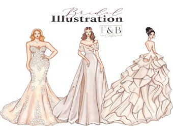 Custom Bridal Fashion Illustration, Bridal Illustration, Personalized Illustration, Wedding Illustration, Fashion Sketch, Digital Download