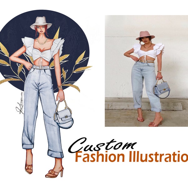 Custom Illustration from Photos, Fashion Illustration, Custom Fashion Illustration, Fashion Sketch, Digital Download, Digital Print