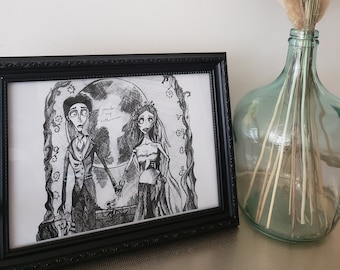 Corpse Bride - Pardon My Enthusiasm - A4 Gothic Black And White