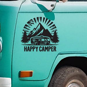Happy Camper-vinylsticker - Vinylsticker voor je camper, caravan, boot en meer