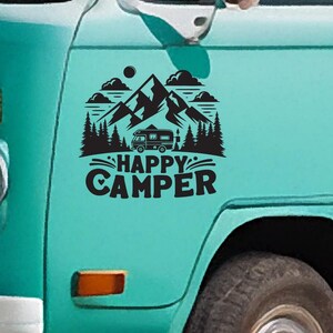 Happy Camper-vinylsticker - Vinylsticker voor je camper, caravan, boot en meer
