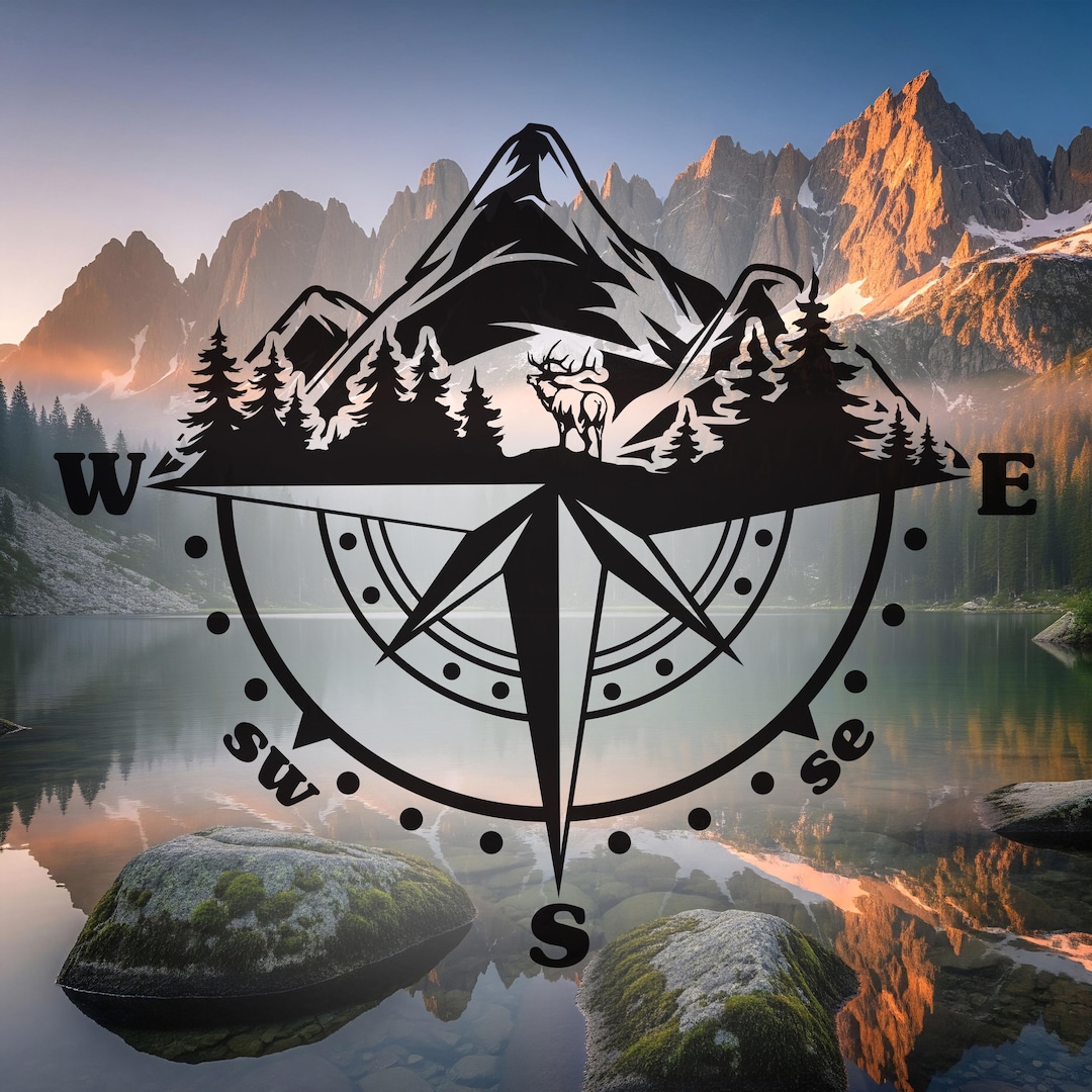 Compus With Deer Mountain Deer Compass Vinyl Decal: Van Camper Caravan Boat Sticker - Etsy