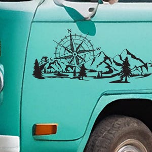 Vinylsticker berg en kompas: vinylsticker voor je busje, camper, caravan, boot en meer