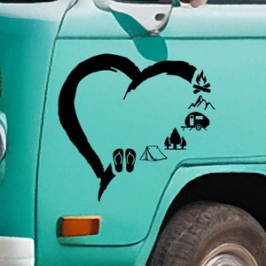 Camping Heart Vinyl Decal - Vinylsticker voor uw busje, camper, caravan, boot en meer