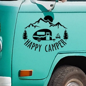 Happy Camper-sticker - Vinylstickers voor je busje, camper, caravan, boot en meer