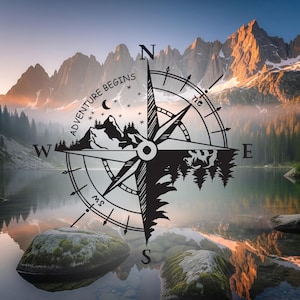 Vinylsticker Adventure Begins Compass, sticker camper Van