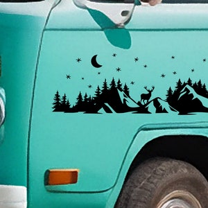 Vinylsticker Herten en beren in de bergen: vinylsticker voor je busje, camper, caravan, boot en meer